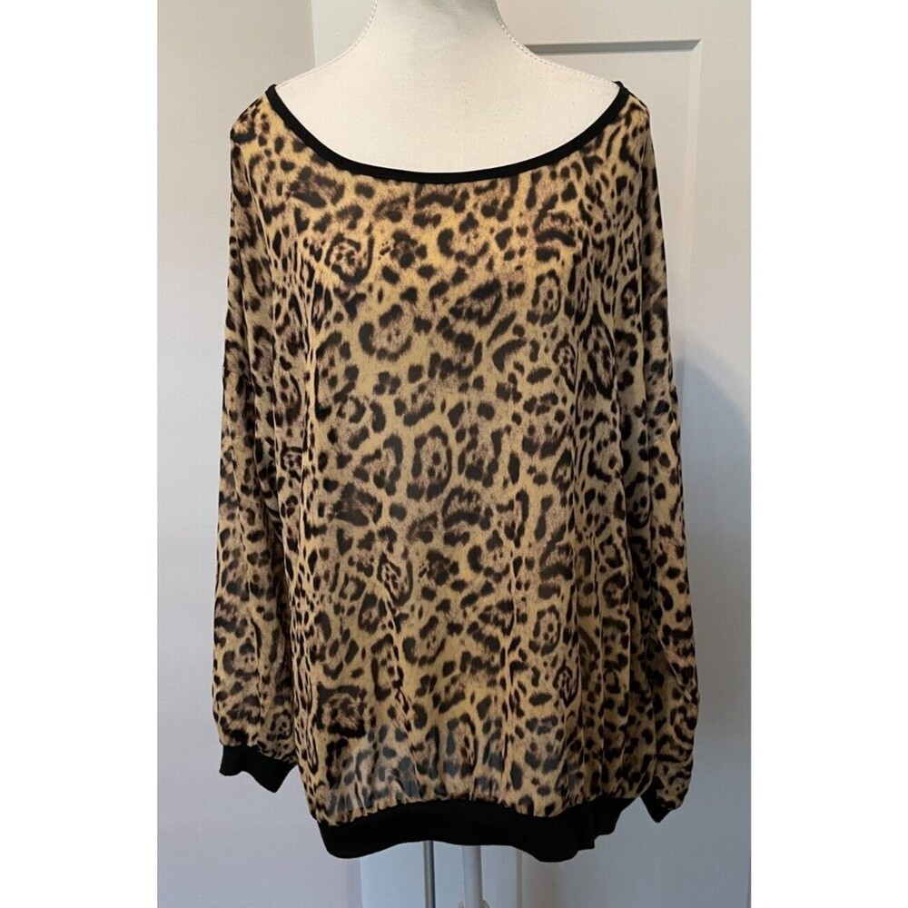 TORRID Womens TOP Long Sleeve BLACK Tan Animal Print Size 1 (1X 14/16)